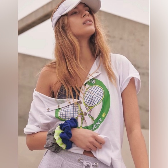 NWOT Free People Inhale Henley Graphic T-Shirt - Picture 1 of 4